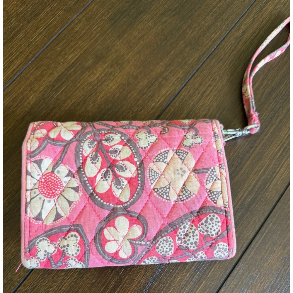 Vera Bradley All In One Wristlet Wallet Pink Floral Quilted Cotton Turn Lock - Picture 9 of 12
